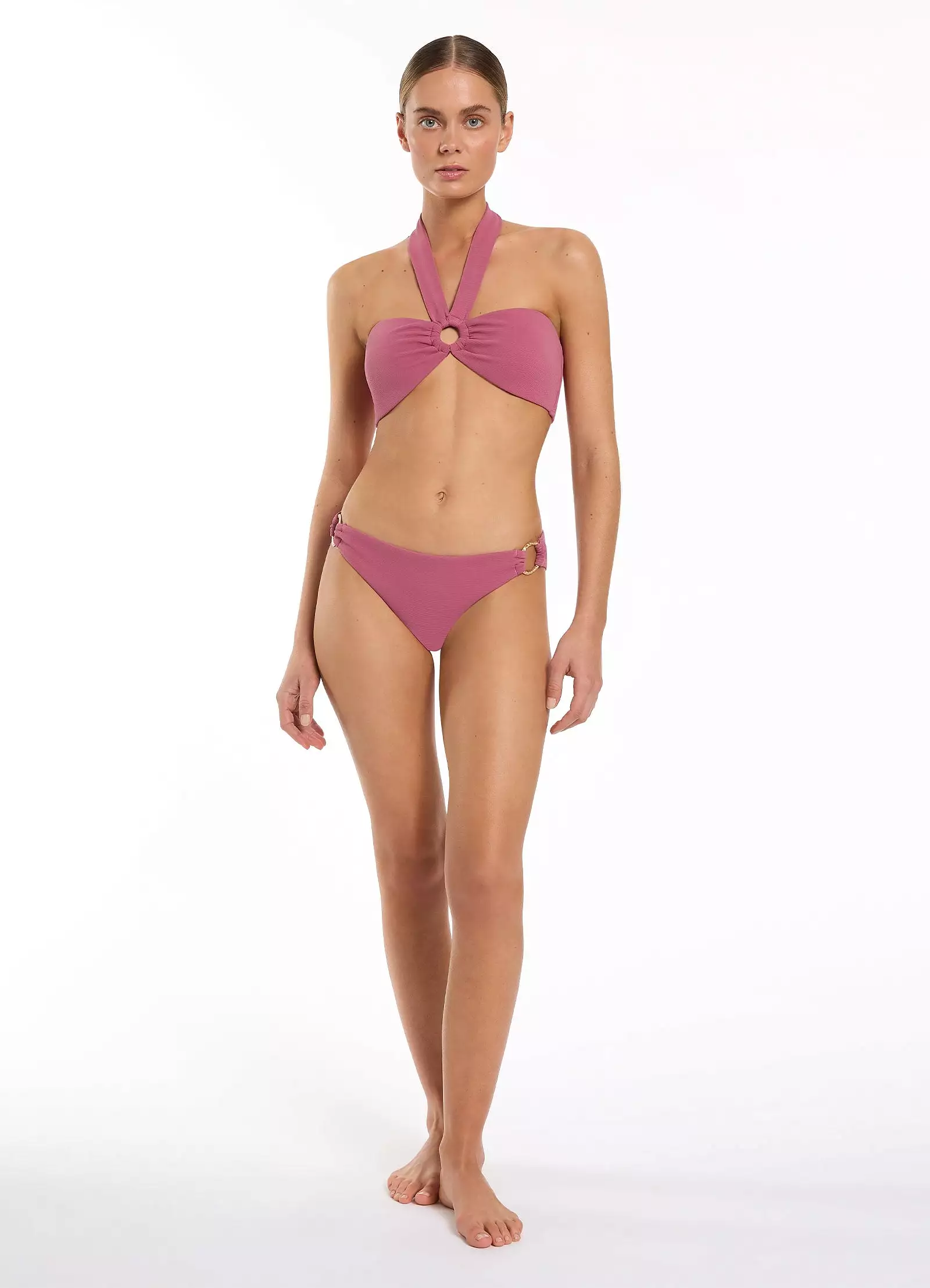 Isla Rib Trim Side Hipster Bikini Bottom - Mauve