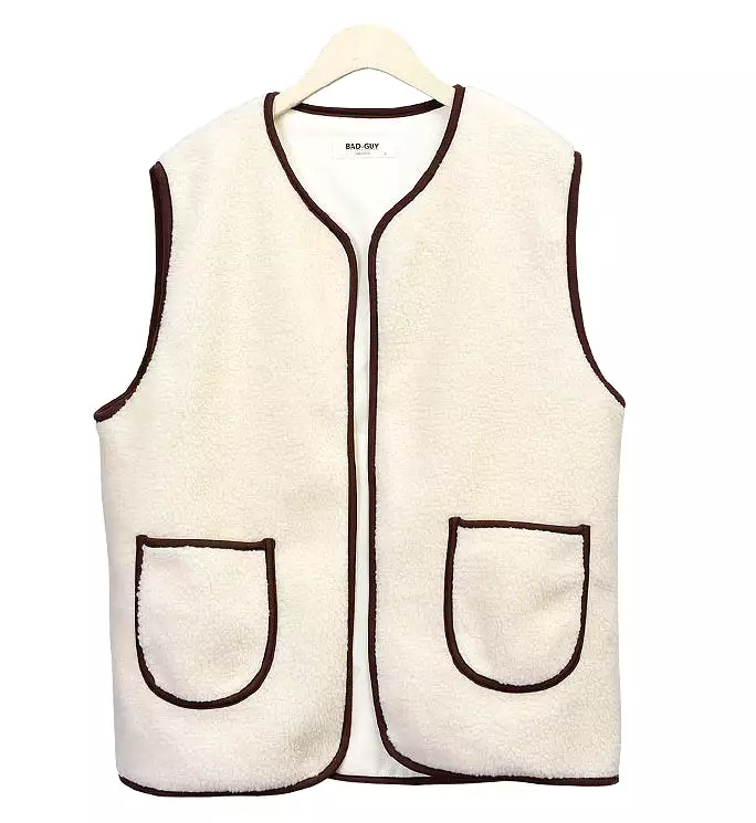 Ivory Shearling Vests Mens Winter Outerwear Cozy Waistcoats Casual