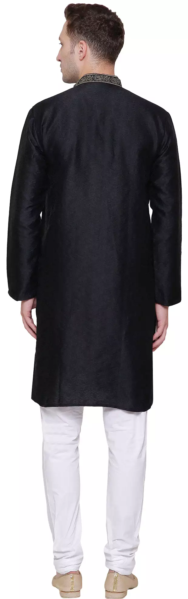 Jacquard Silk Embroidered Mens Kurta Pajama India Clothing (Black)