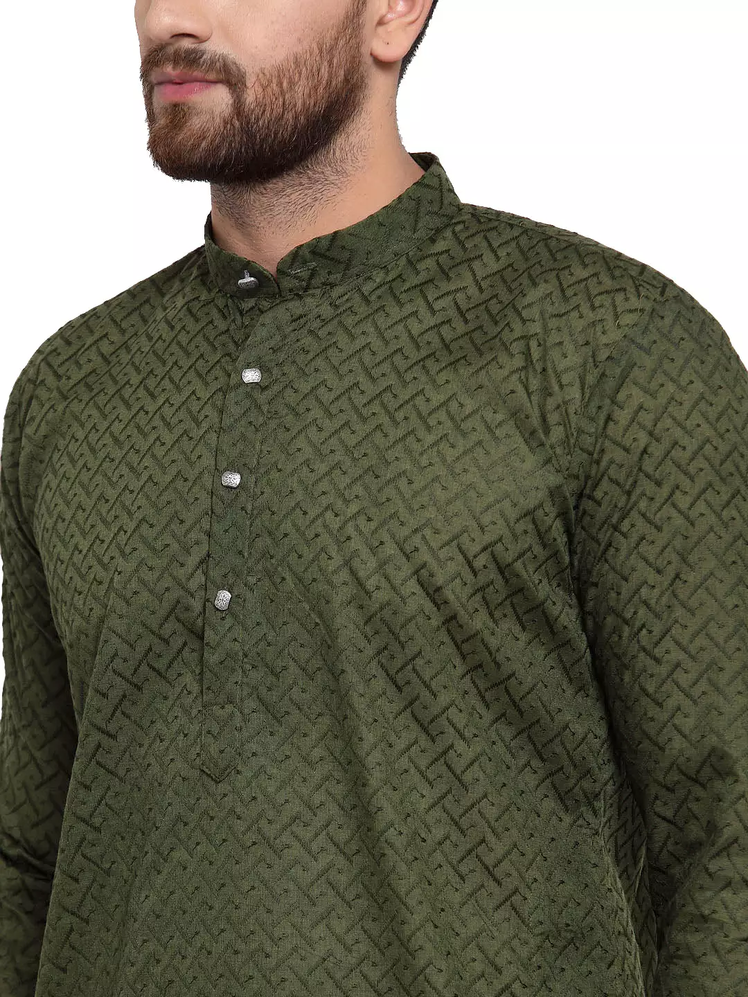 Kurta Pajama Evening Wear Men's Cotton Chikan India Apparel (Olive)