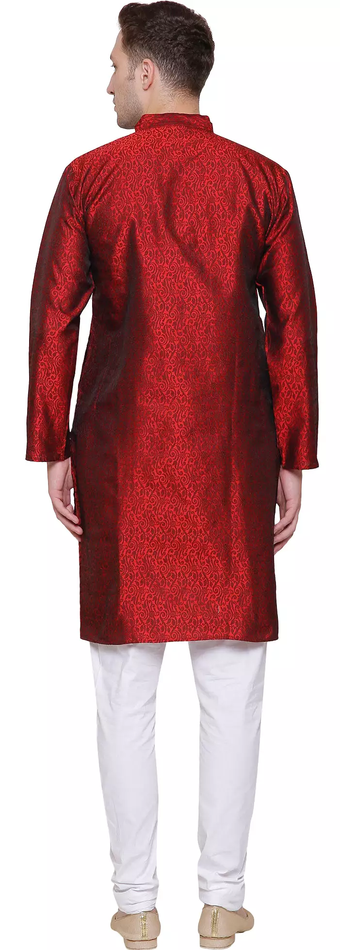 Men's Jacquard Silk Kurta Pajama India Clothing (Maroon)