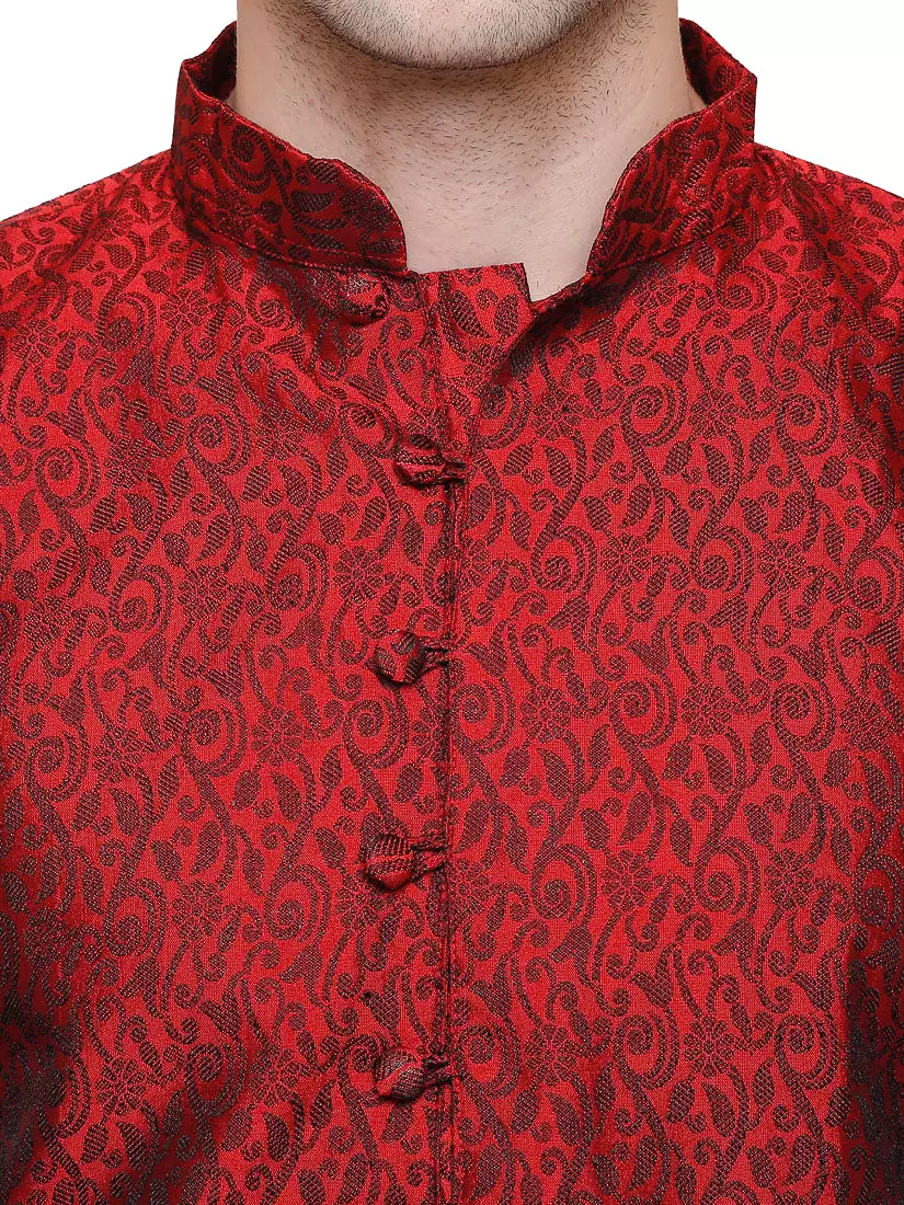 Men's Jacquard Silk Kurta Pajama India Clothing (Maroon)