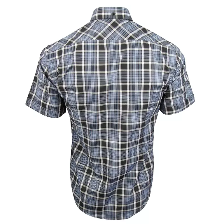 Mens Short Sleeve Check Shirt Button Down Collar Slim Fit By Xact