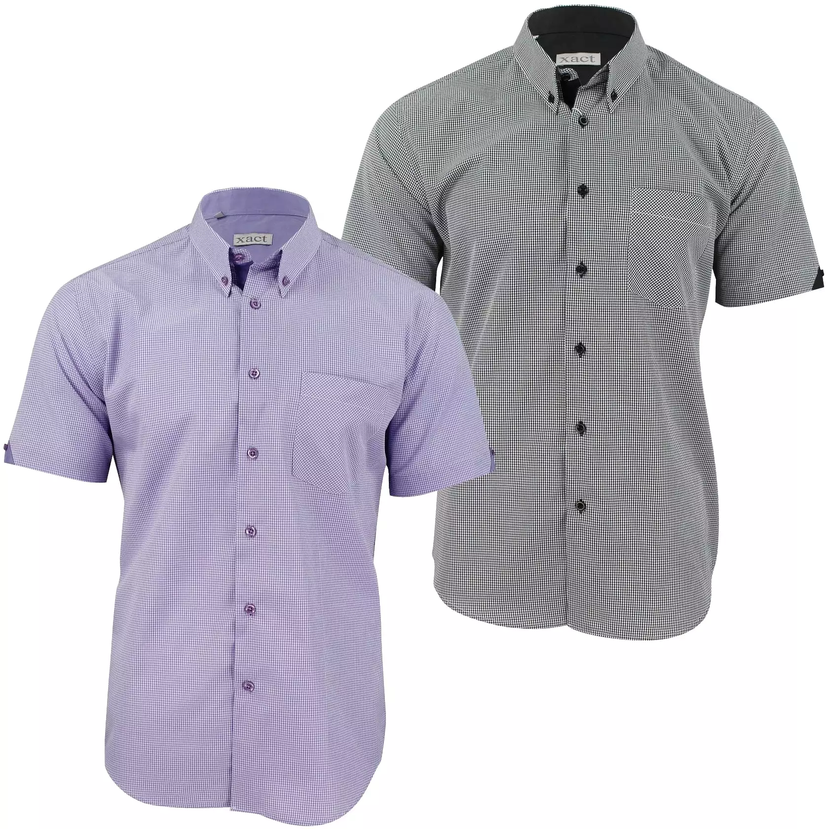 Mens Short Sleeved Shirt by Xact Clothing Micro Gingham Check