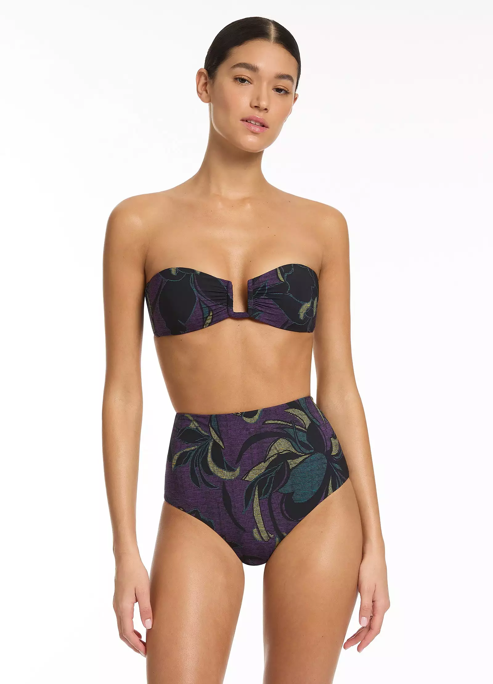 Midnight Tropical High Waist Bikini Bottom - Amethyst