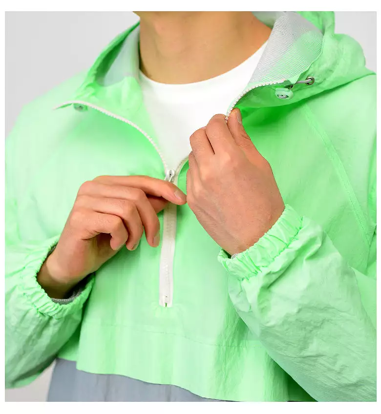 Mint Color Block Hooded Windreaker Jackets For Mens Hiphop Streetwear