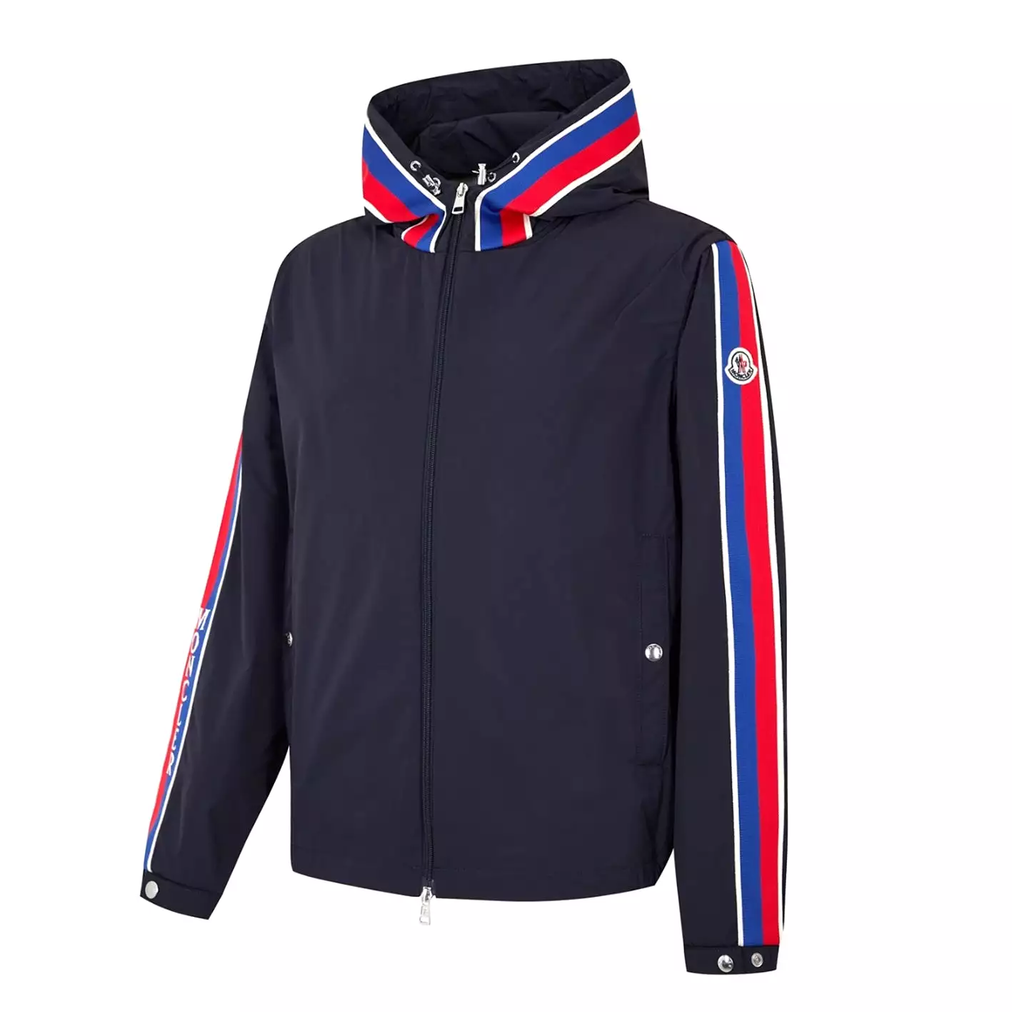 MONCLER RUKBAT LOGO-JACQUARD HOODED WINDBREAKER NAVY BLUE