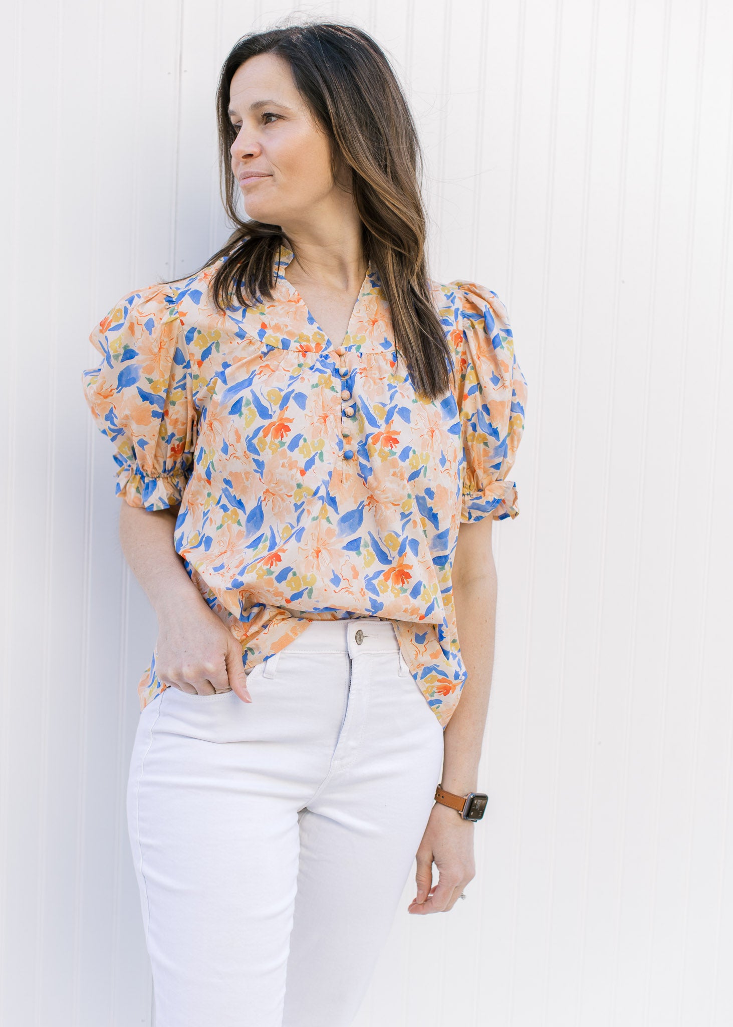 Peach and Blue Impressions Top