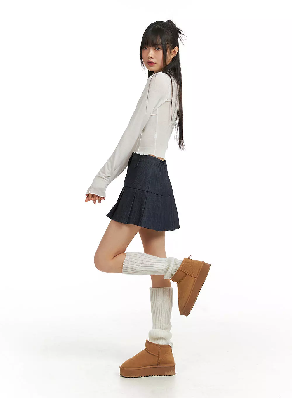 Pleated Denim Mini Skirt CJ415