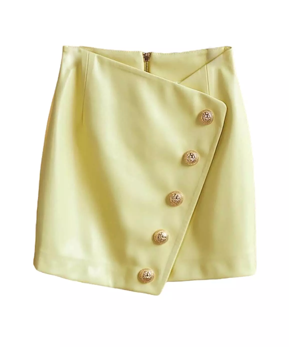 PU Leather Gold Button Mini Skirt In Yellow