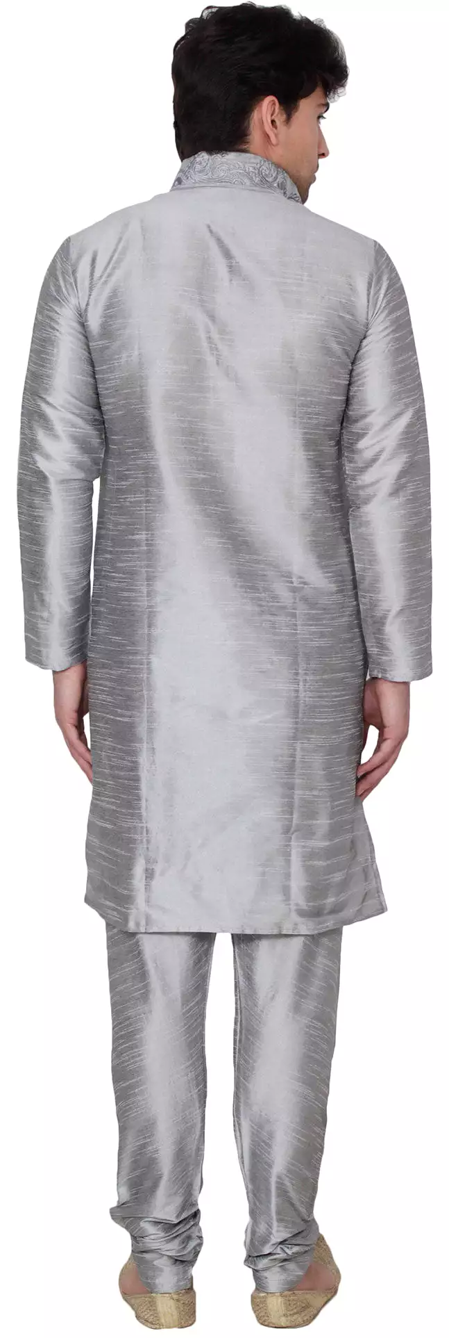 Silk Embroidered Mens Kurta Pajama India Clothing (Grey)