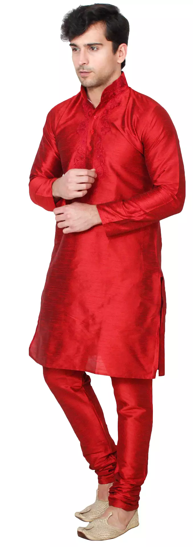 Silk Embroidered Mens Kurta Pajama India Clothing (Maroon)