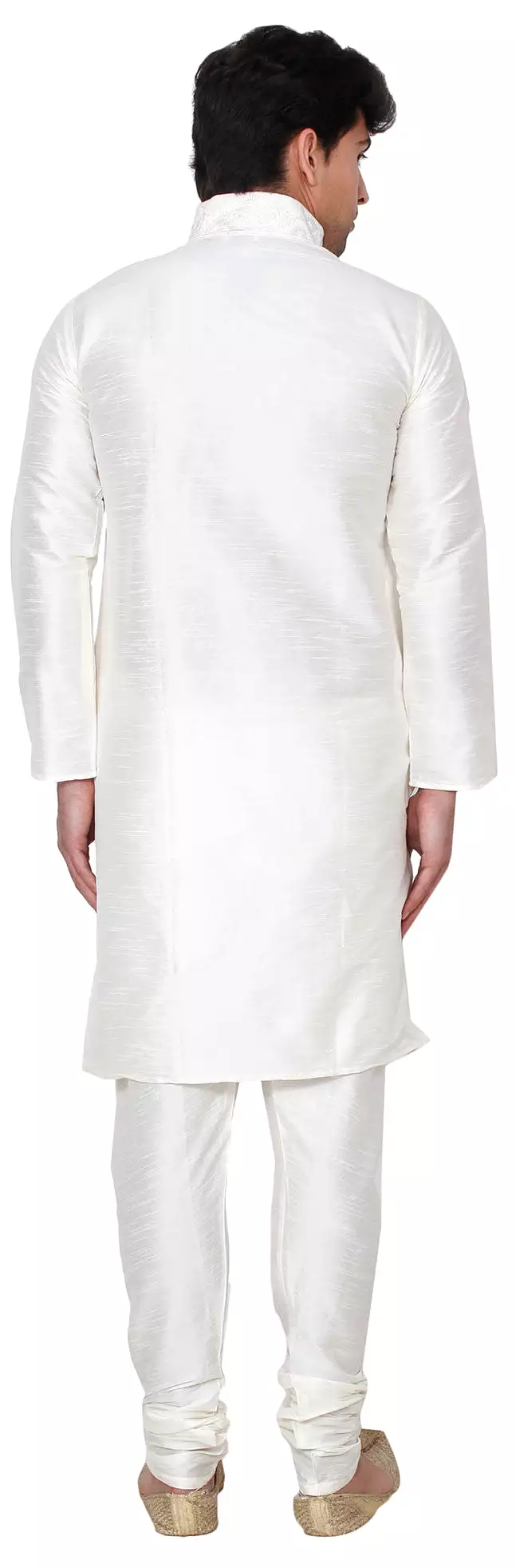 Silk Embroidered Mens Kurta Pajama India Clothing (Off-White)