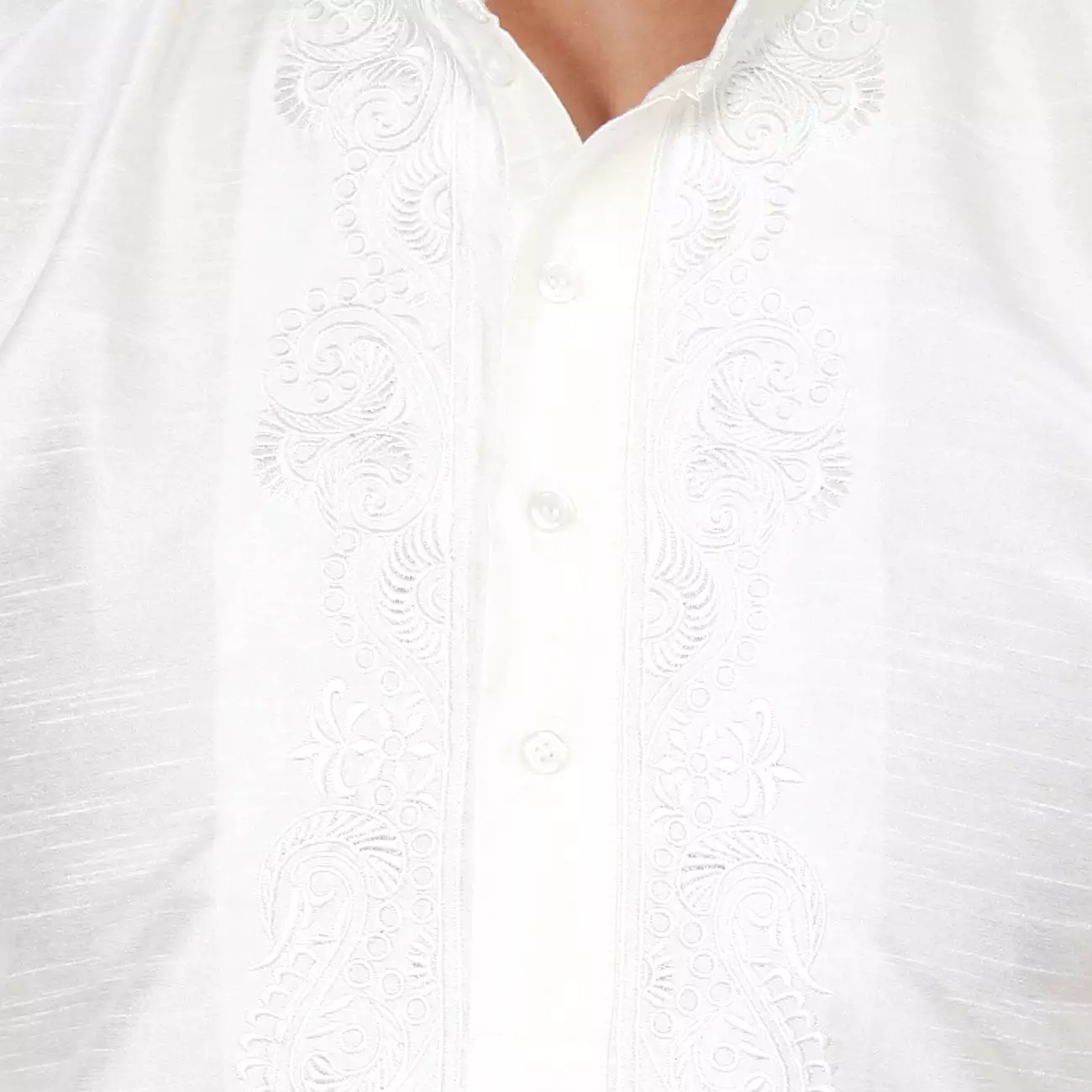 Silk Embroidered Mens Kurta Pajama India Clothing (Off-White)