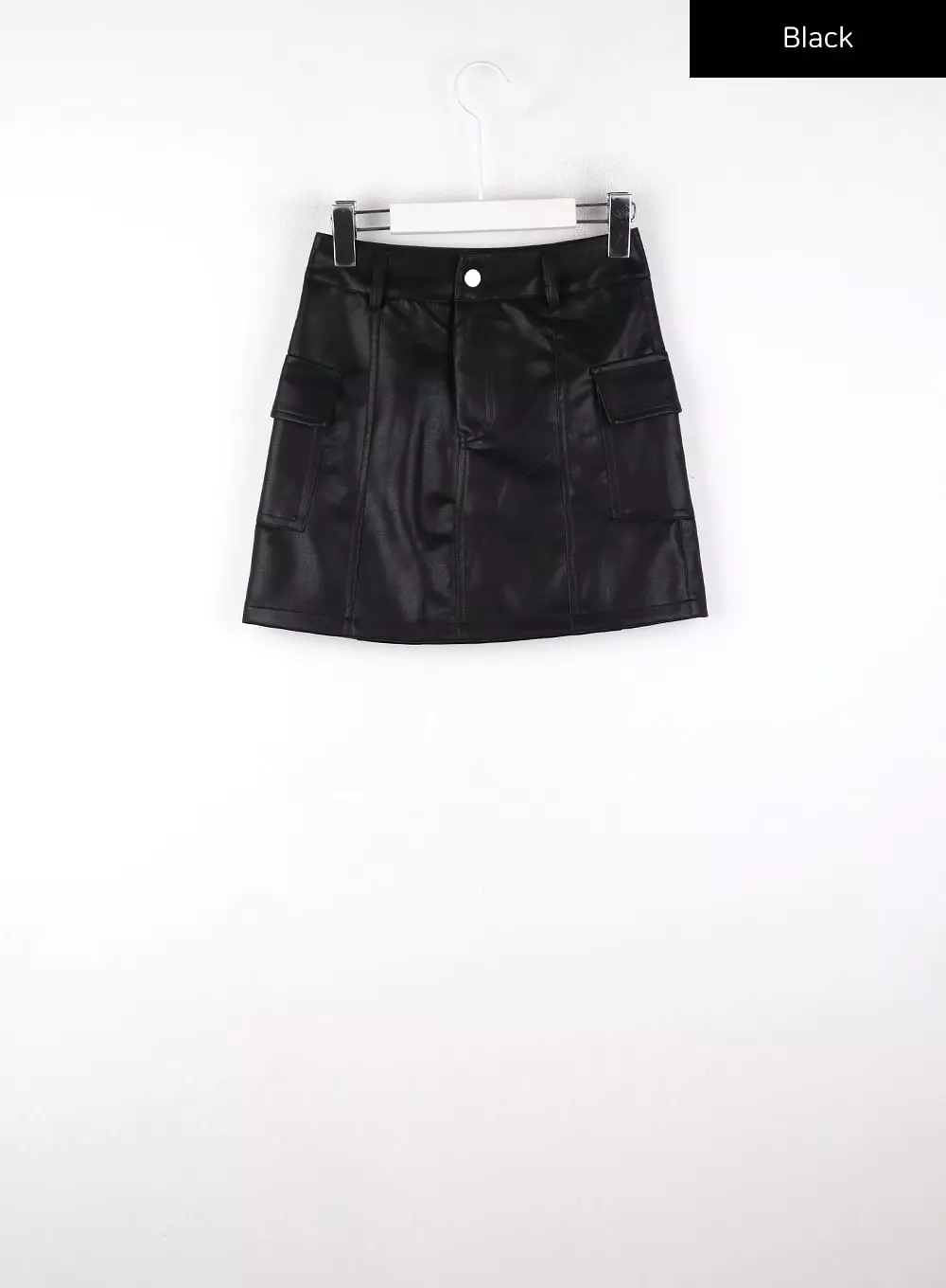 Solid Faux Leather Pocket Mid Waist Mini Skirt CD328