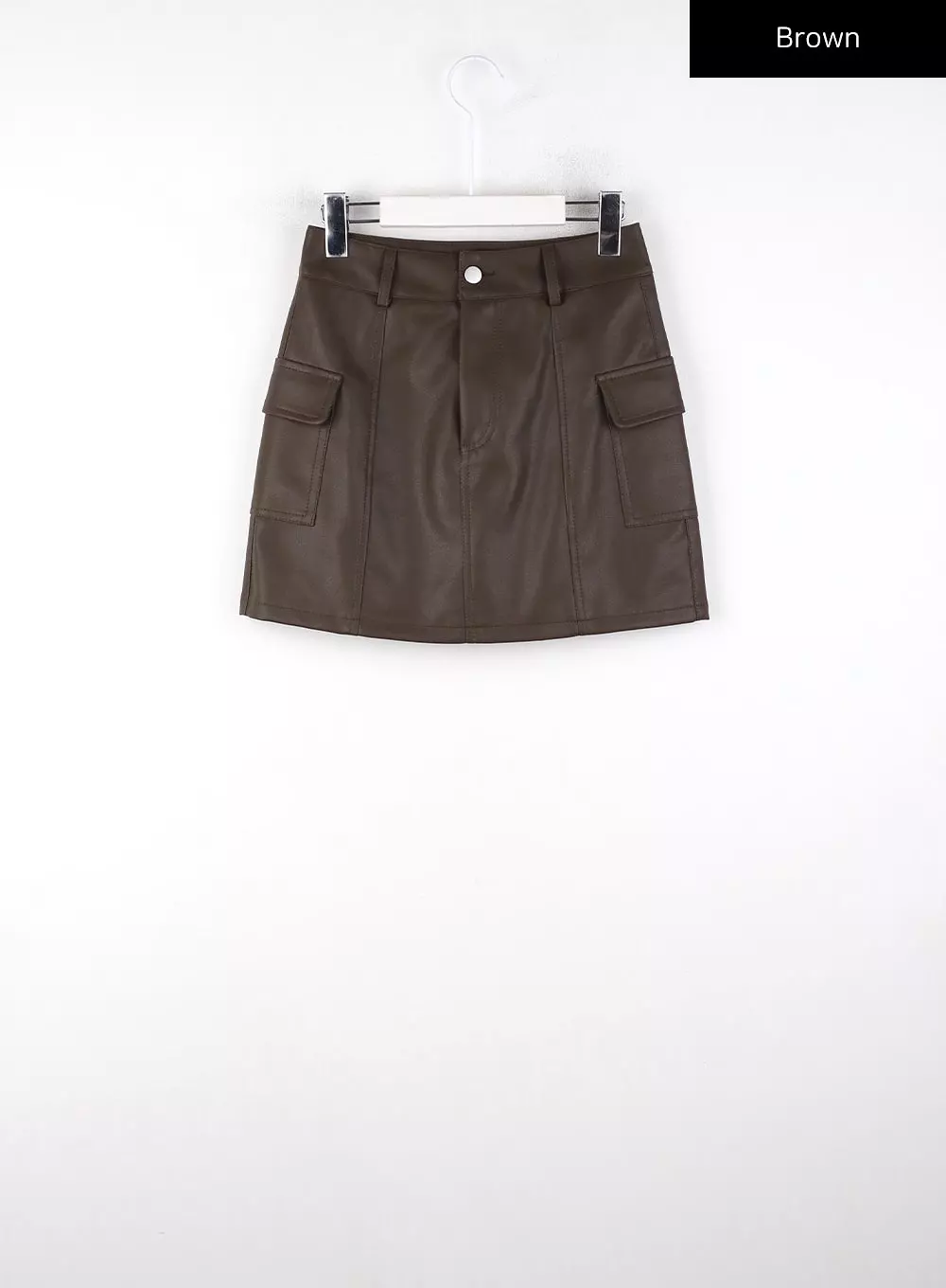 Solid Faux Leather Pocket Mid Waist Mini Skirt CD328