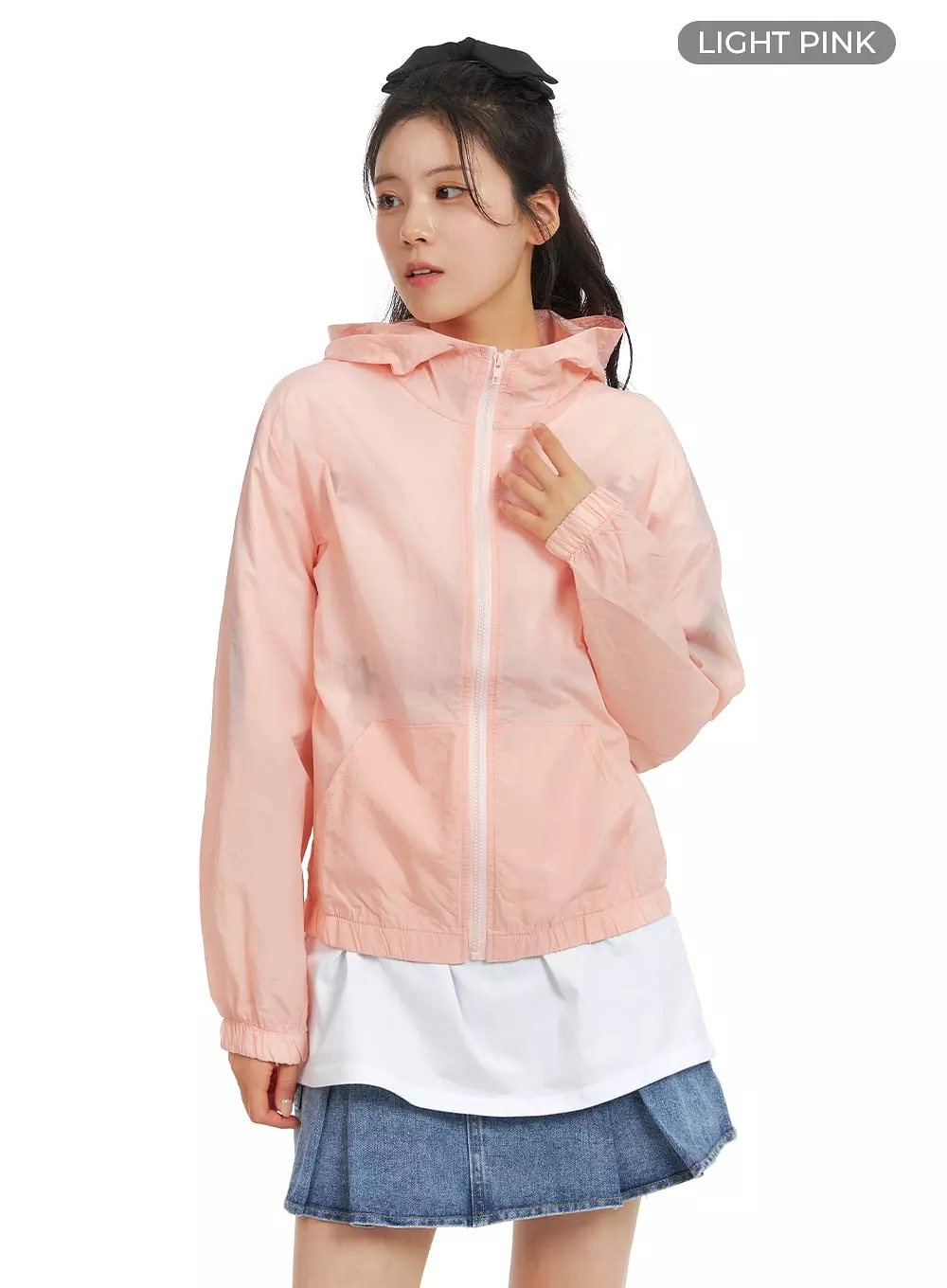 Solid Hooded Zipper Pocket Windbreaker OM419