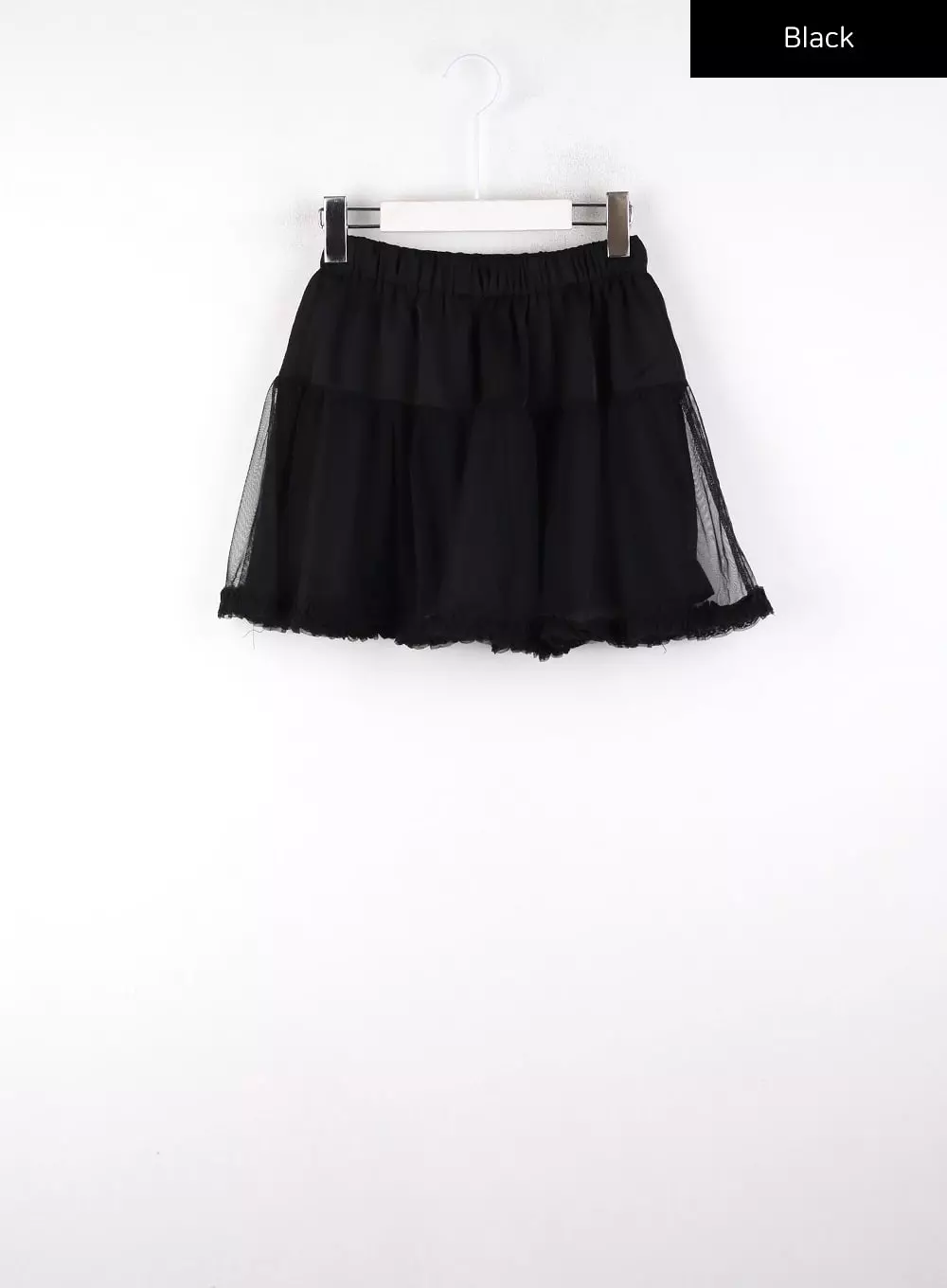 Solid Mid Waist Banded Lace Trim Ruffle Mini Skirt CD328