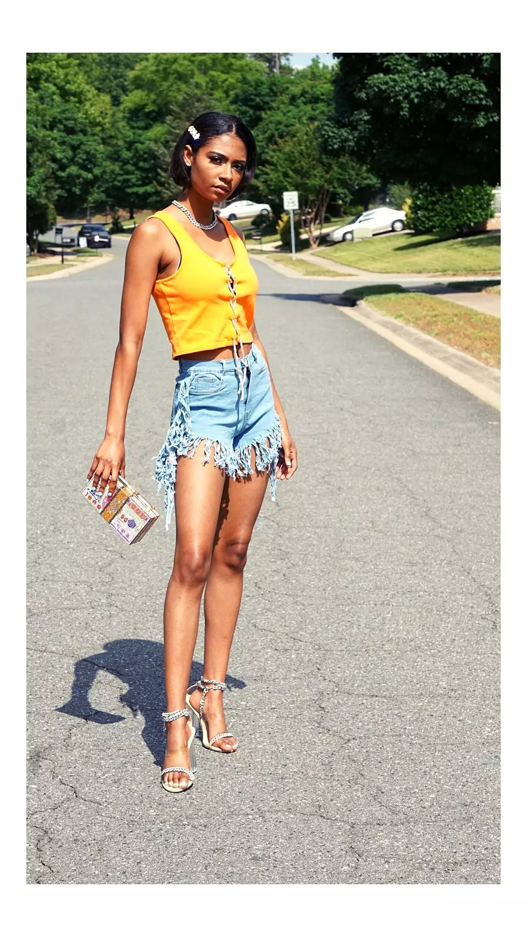 The Mina Fringe Denim Shorts