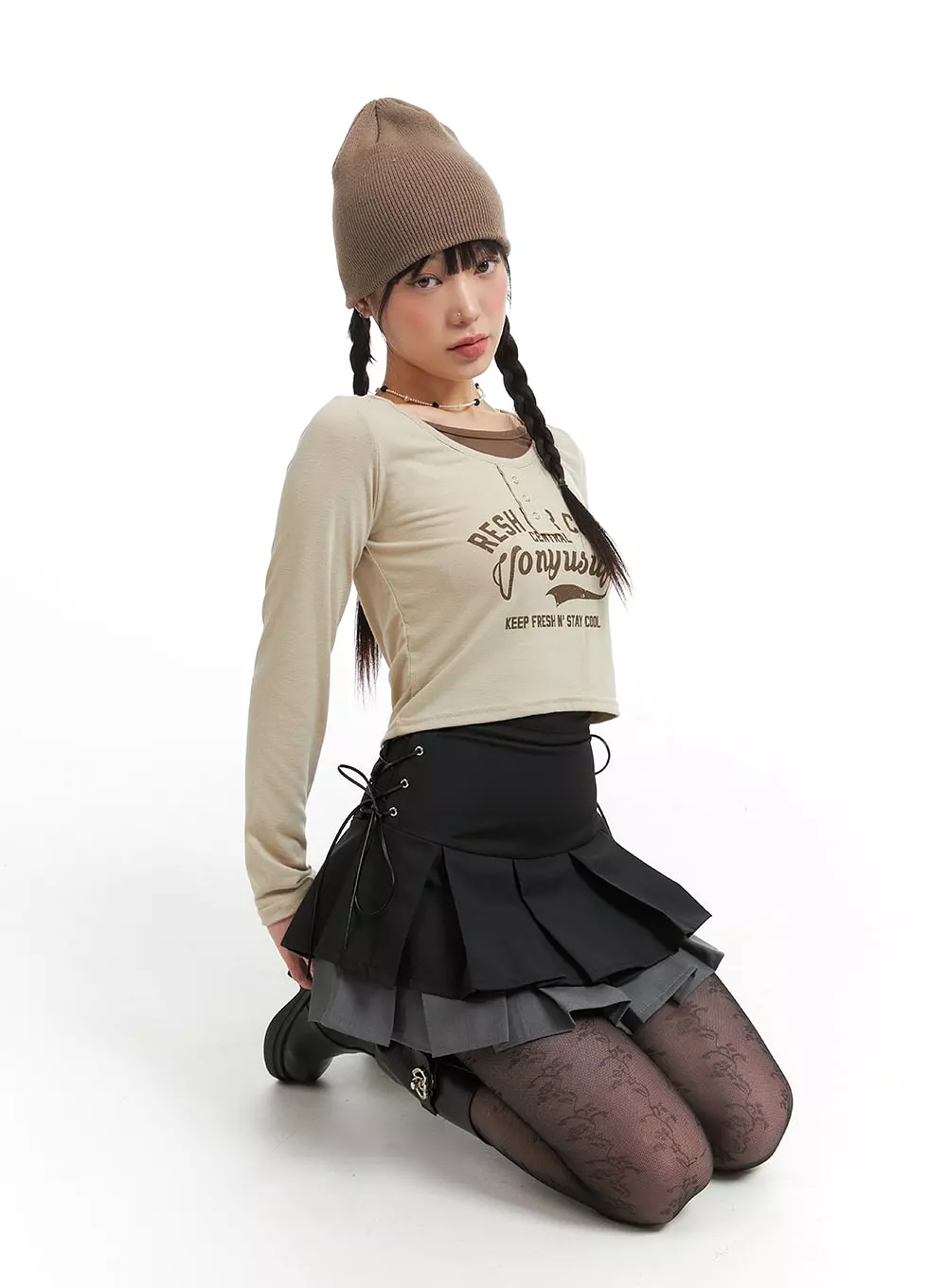 Two-Layered Pleated Mini Skirt IJ411