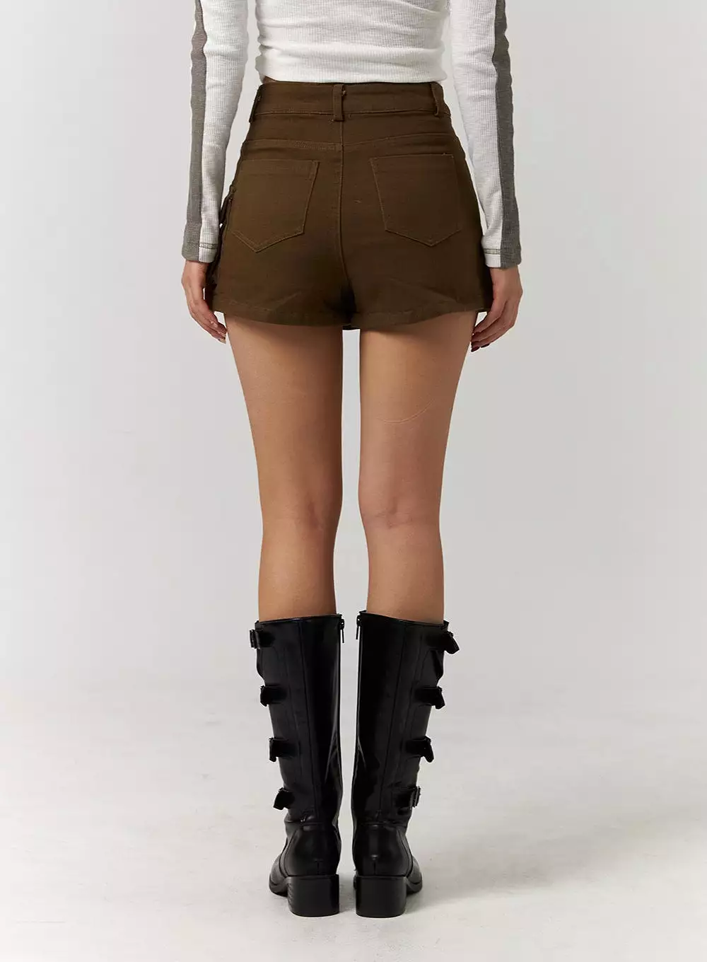 Unbalanced Solid High Waist Button Cargo Mini Skirt CD329