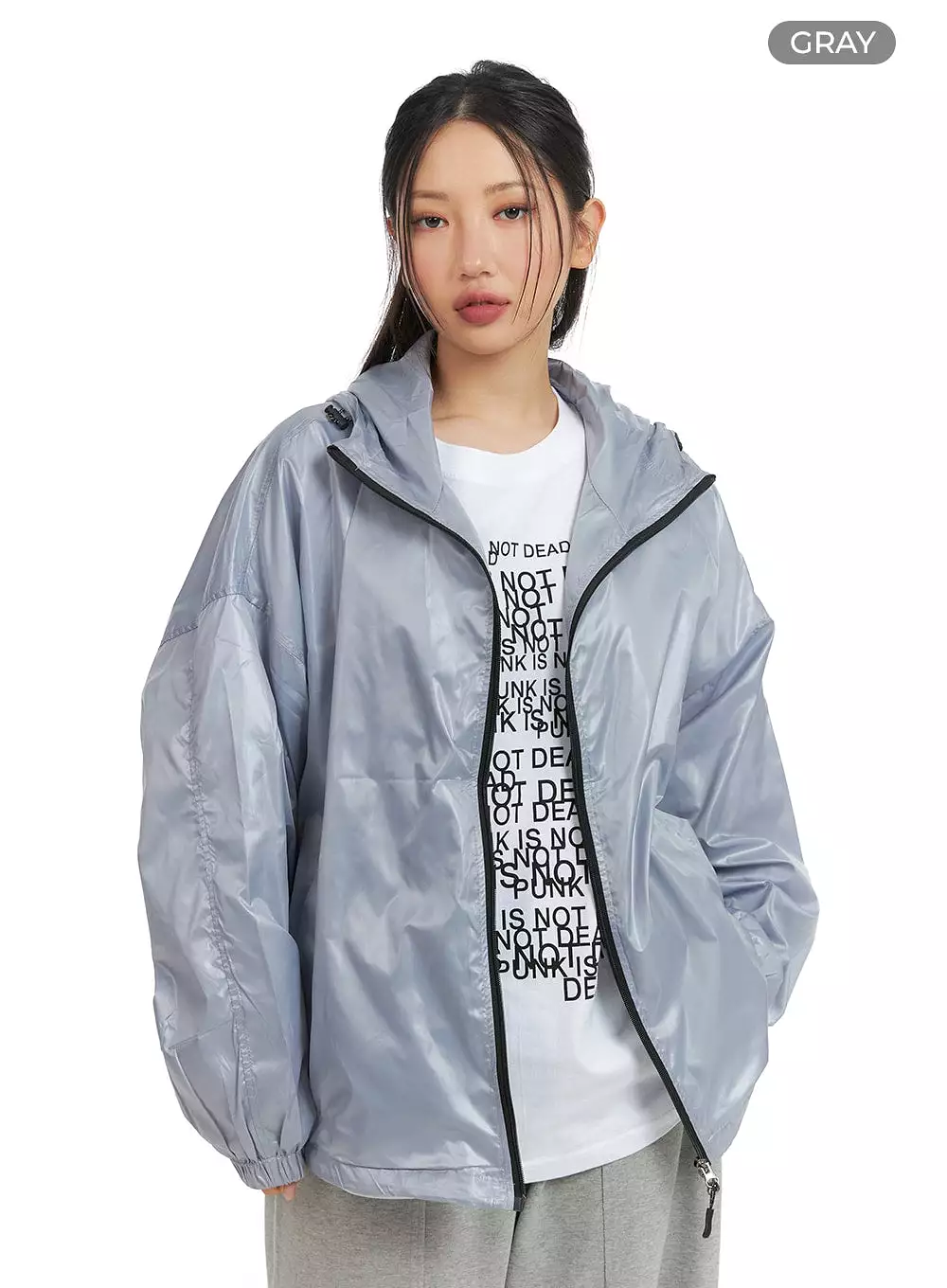 Unisex Solid Hooded Zipper Pocket Windbreaker CM418