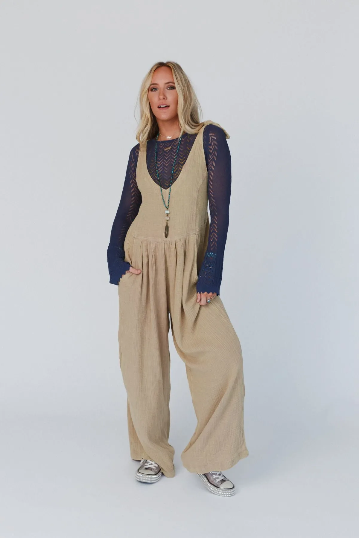 Vanessa V Neck Jumpsuit - Taupe