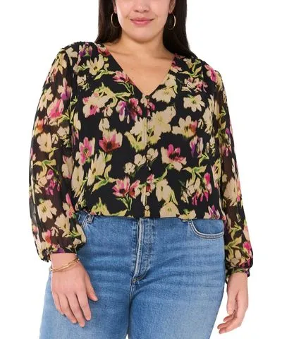 Vince Camuto Plus Size Floral-Print V-Neck Blouse