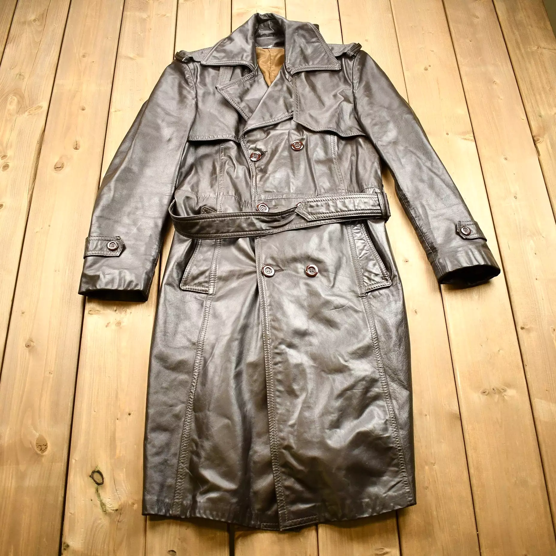 Vintage 1970s Full Length Brown Leather Trench Coat / Fall Outerwear / Leather Coat / Winter Outerwear / Streetwear Fashion / Su