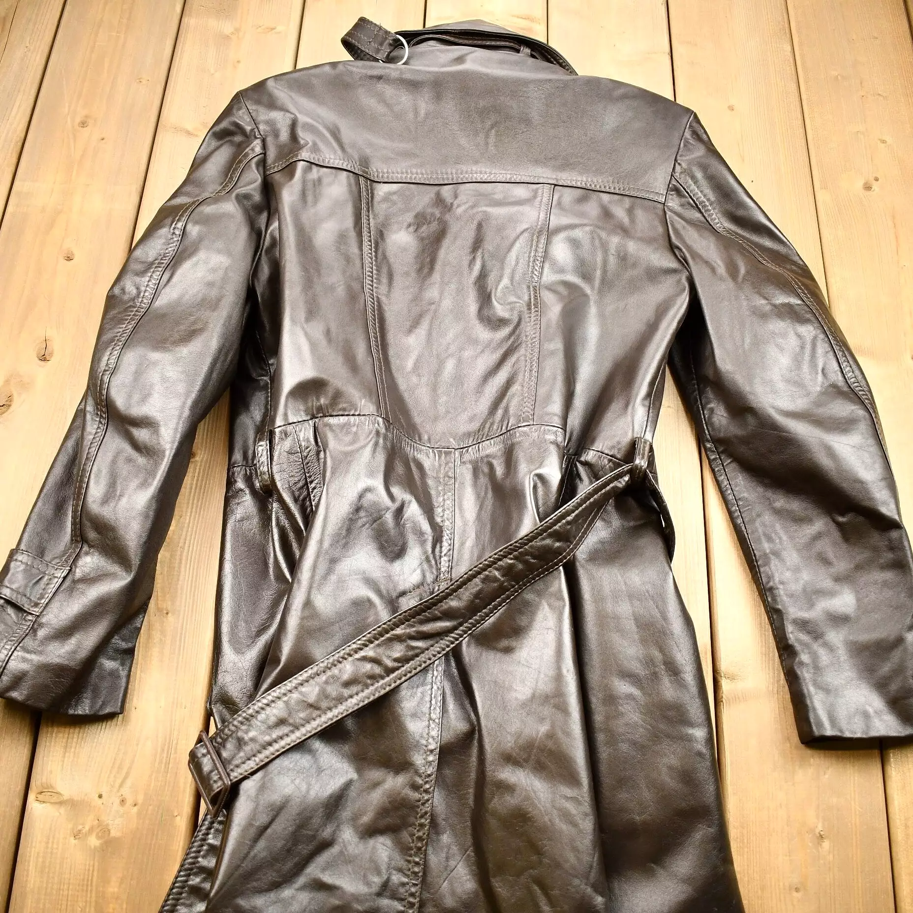 Vintage 1970s Full Length Brown Leather Trench Coat / Fall Outerwear / Leather Coat / Winter Outerwear / Streetwear Fashion / Su