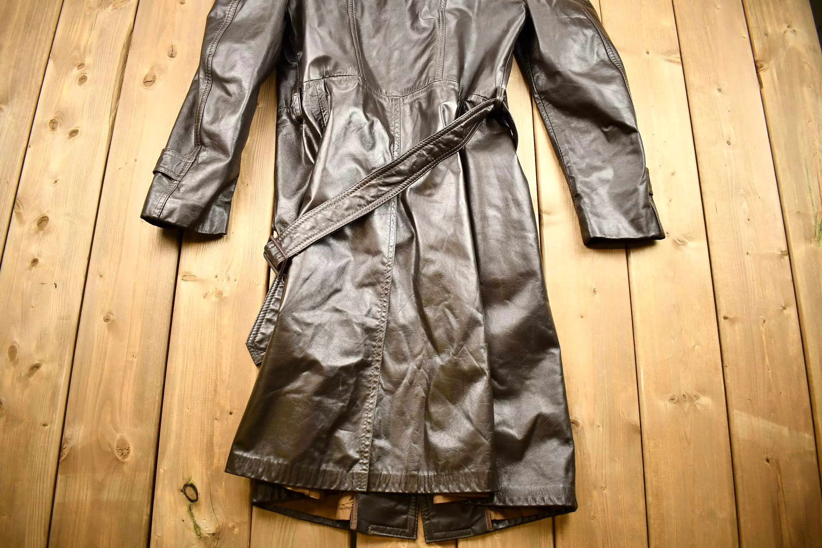 Vintage 1970s Full Length Brown Leather Trench Coat / Fall Outerwear / Leather Coat / Winter Outerwear / Streetwear Fashion / Su