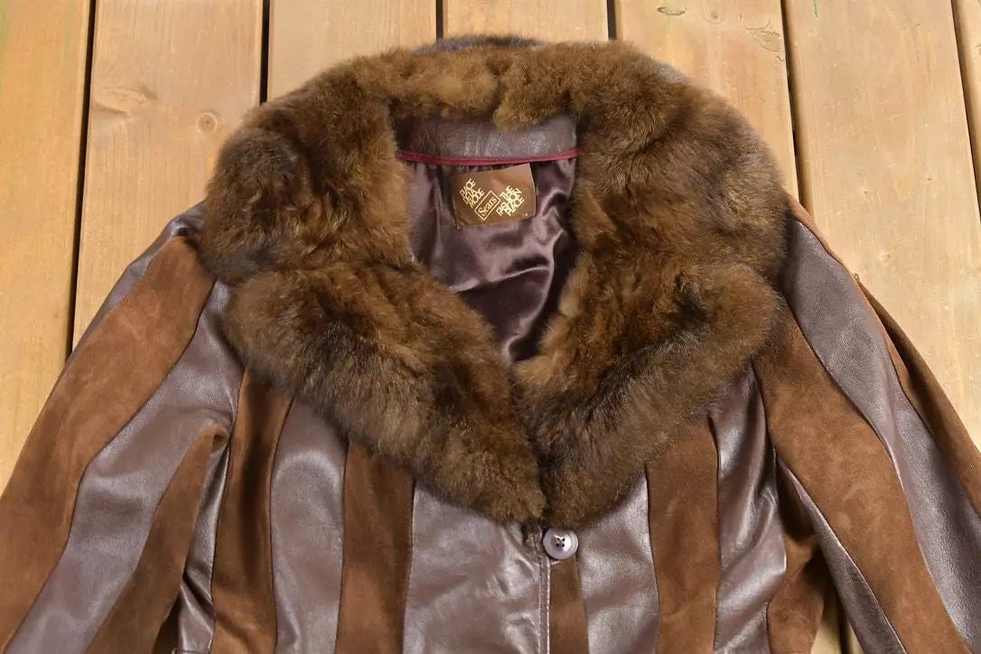 Vintage 1970s Genuine Leather Fur Collar Sears The Fashion Place Coat / Fall Outerwear / Leather Coat / Winter Outerwear / Fur T