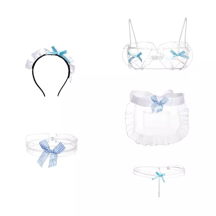 White blue lace lingerie playful set