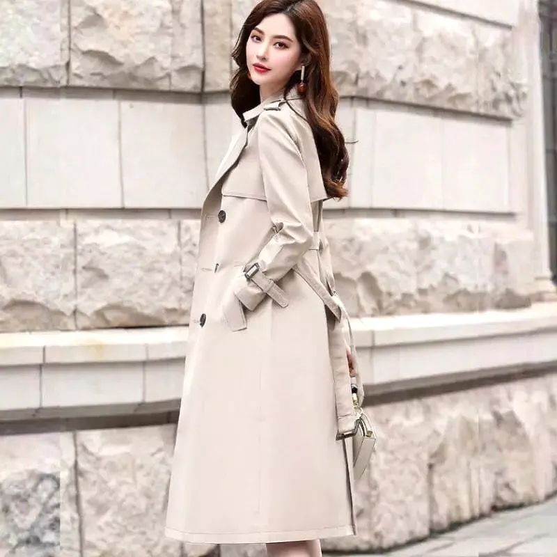 Windbreaker Autumn Winter Women Lapel Double Breasted Trench Coats Office Long With Belt Lining Korean Fashion Clothing 26820