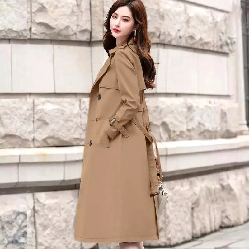 Windbreaker Autumn Winter Women Lapel Double Breasted Trench Coats Office Long With Belt Lining Korean Fashion Clothing 26820