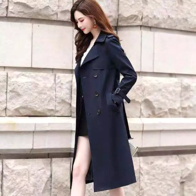 Windbreaker Autumn Winter Women Lapel Double Breasted Trench Coats Office Long With Belt Lining Korean Fashion Clothing 26820