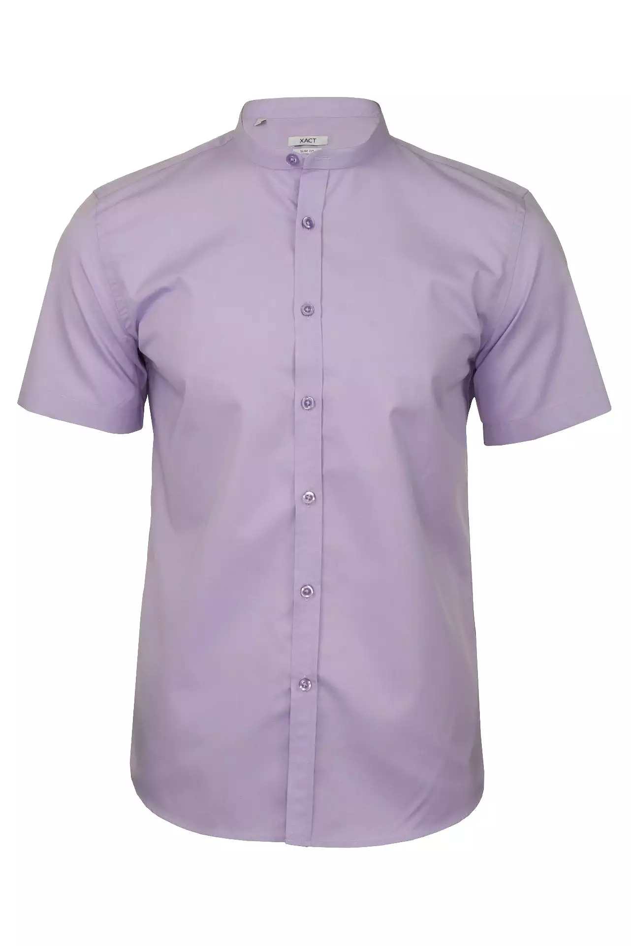 Xact Mens Grandad Collar Poplin Shirt Nehru - Short Sleeved - Slim Fit