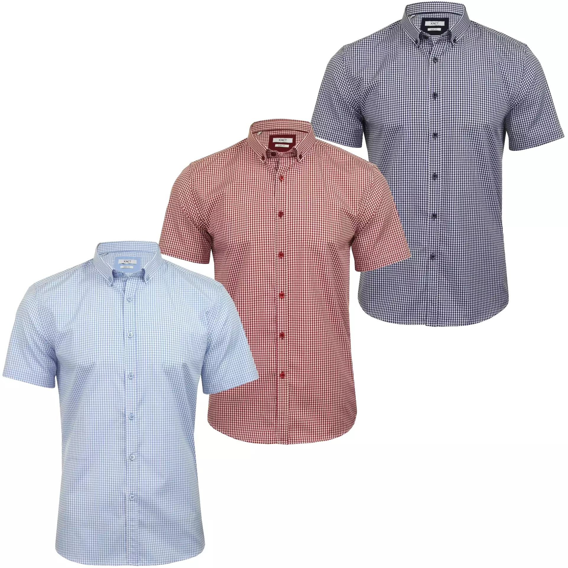 Xact Mens Short Sleeved Gingham Check Shirt - Slim Fit