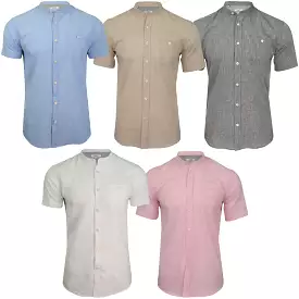 Xact Mens Short Sleeved Linen Mix Grandad Nehru Shirt