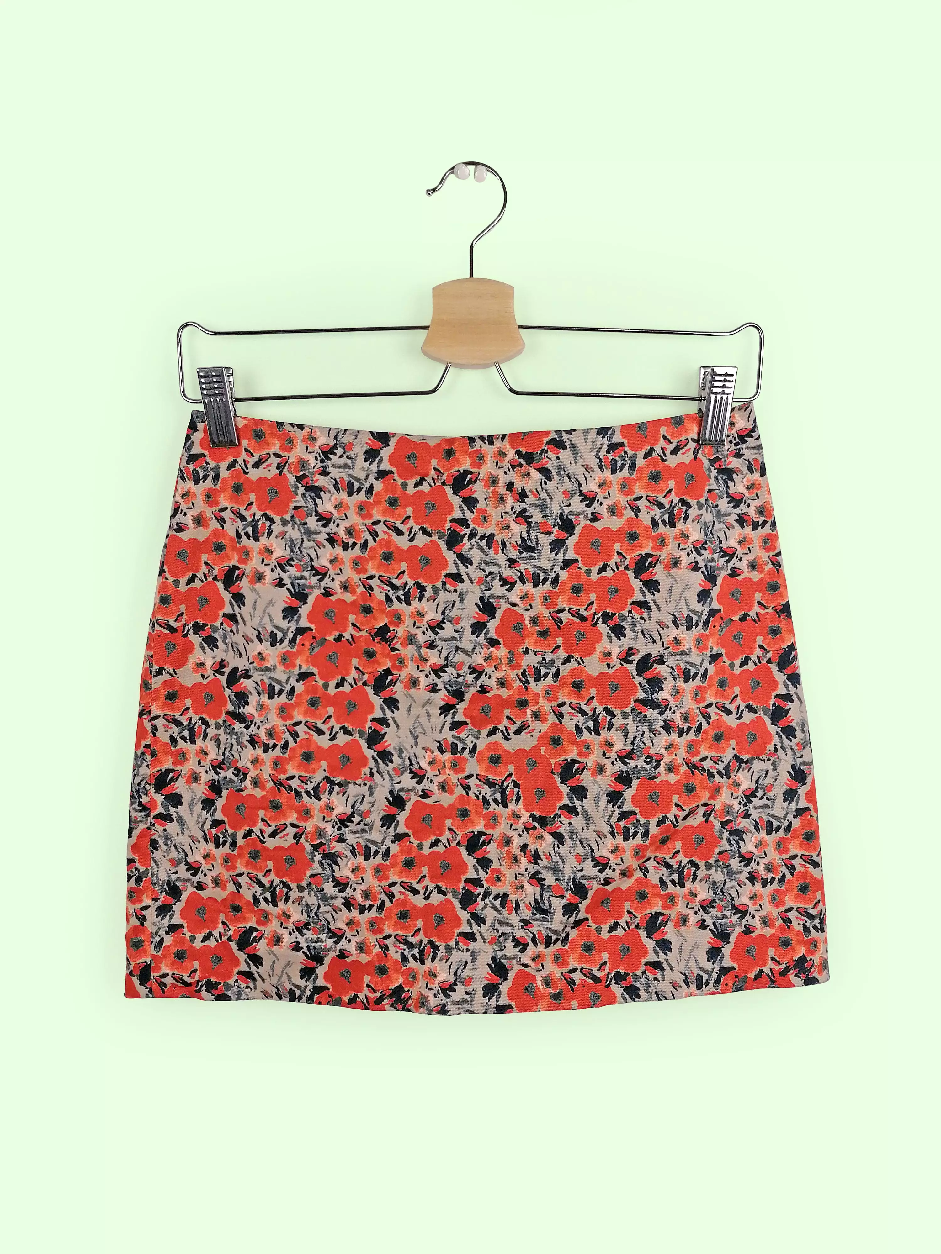 Y2K Mini Skirt Cotton Flowers Pattern Orange - size S